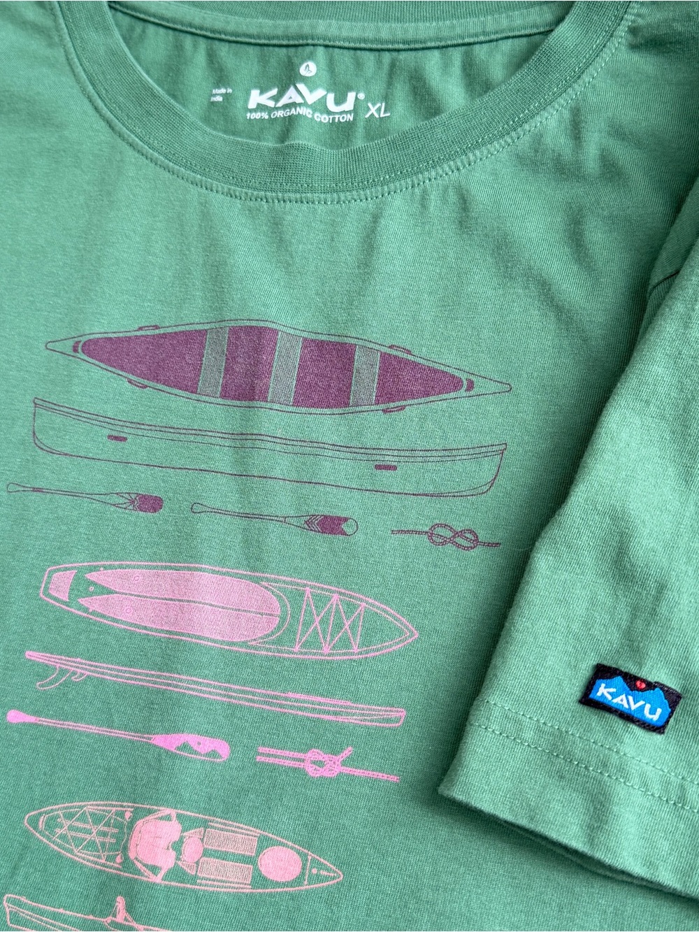 KAVU Graphic T Shirt Men XL Green Organic‎ Cotton Canoe Kayak Paddle Outdoor Tee